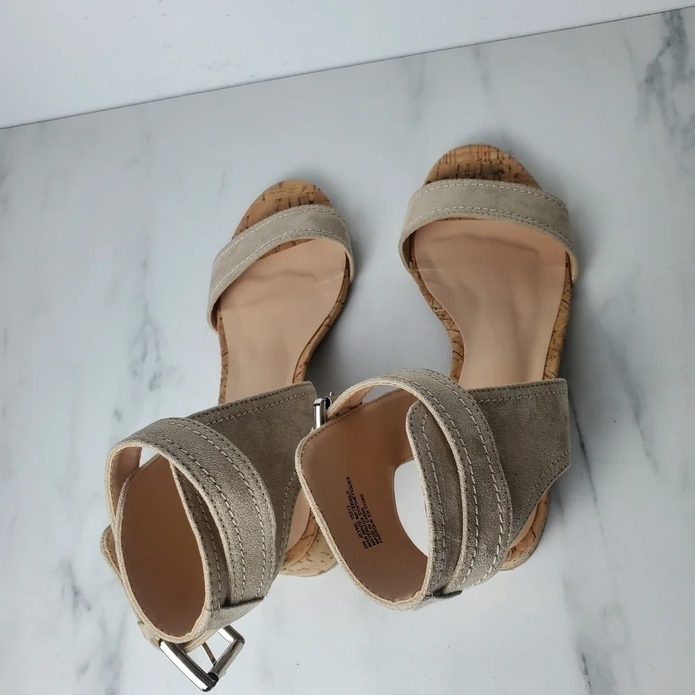 Sears faux suede ankle strap cork heel sandals - Picture 3 of 6